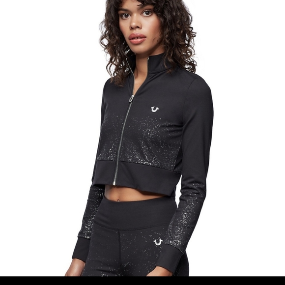 True Religion Black Ombre Glitter Zip Crop Workout Jacket - Picture 5 of 5